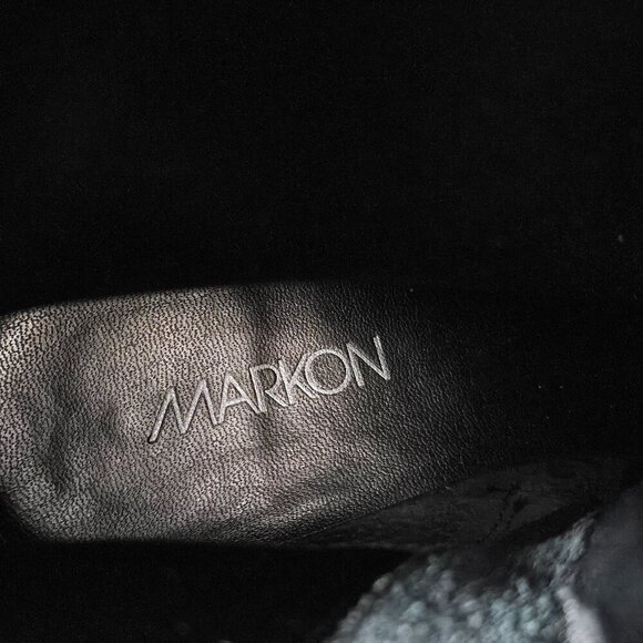 Markon Frannie Leather Buckle Square Toe Black Zip Up Heel Boot - Picture 8 of 12